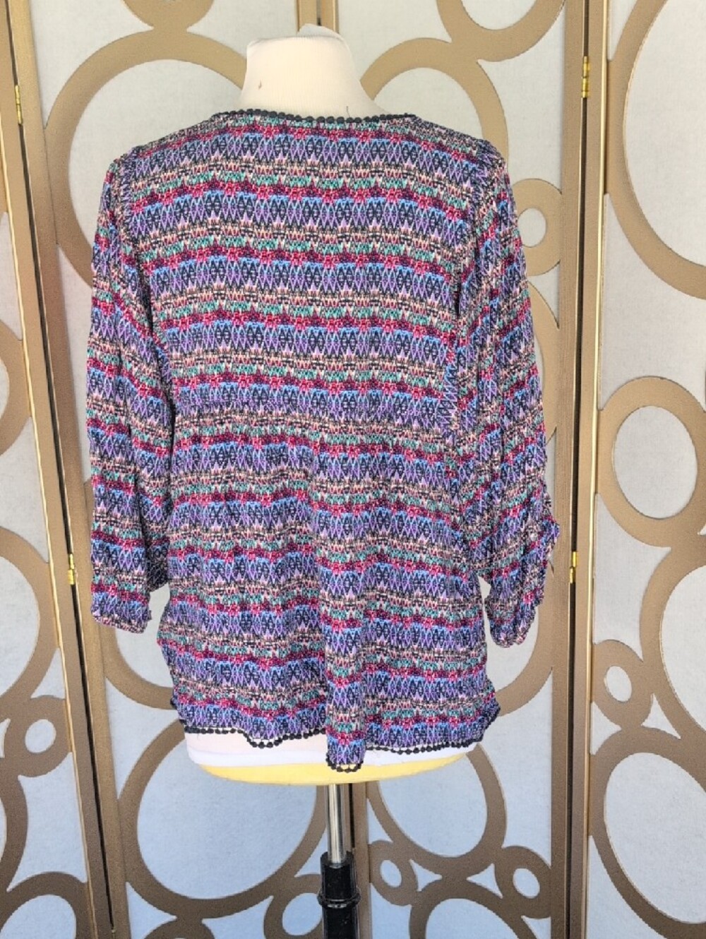 Multicolor Patterned Peasant Top - Purple/Blue - Picture 2 of 3